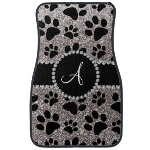 Monogram silver glitter dog paws car floor mat
