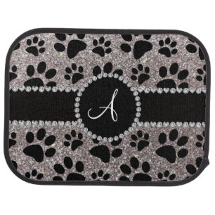 Monogram silver glitter dog paws car mat