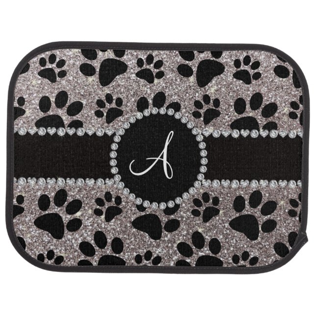 Monogram silver glitter dog paws car mat (Rear)