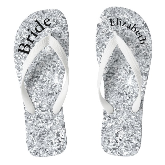 Monogram Silver Glitter Glam Bling Brides Flip Flops (Footbed)