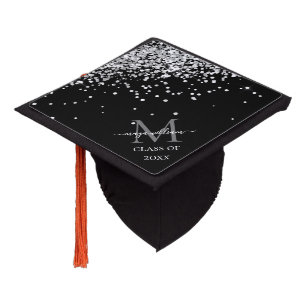 Monogram Silver Glitter Graduation Cap Topper