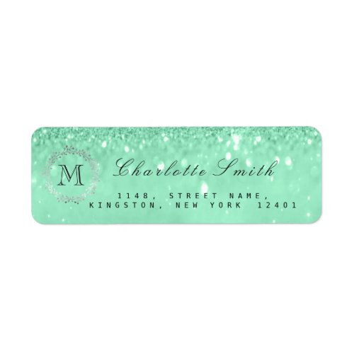 Monogram Silver Glitter Mint Green RSVP Bridal Label