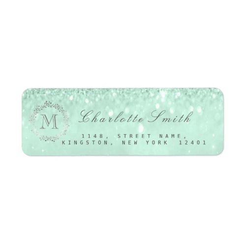 Monogram Silver Glitter Mint Green RSVP Bridal Label