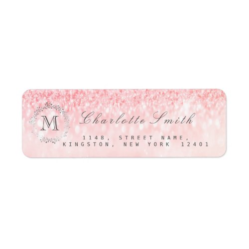 Monogram Silver Glitter Pink Rose Gray RSVP Bridal Label