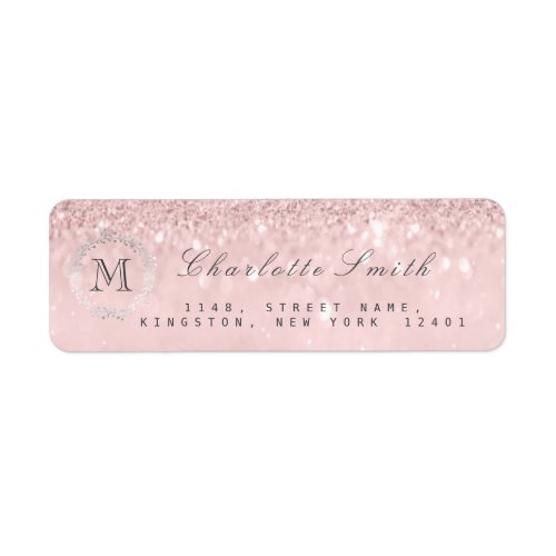 Monogram Silver Glitter Pink RSVP Bridal Wedding Label