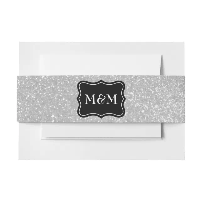 Monogram silver glitter print envelope belly band Zazzle