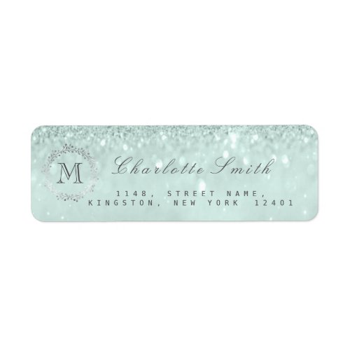 Monogram Silver Glitter Tiffany Gray RSVP Bridal Label