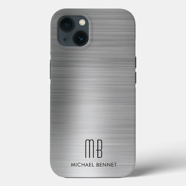 Monogram Silver Gray Brushed Metal Case-Mate iPhone Case (Back)