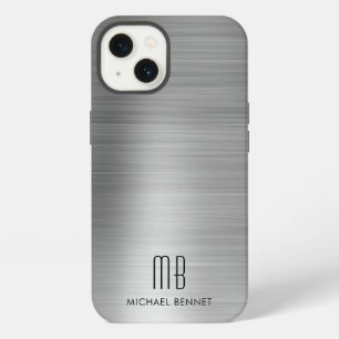 Monogram Silver Gray Brushed Metal iPhone 13 Case