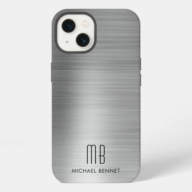 Monogram Silver Gray Brushed Metal Iphone Case (Back)