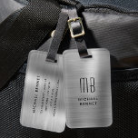 Monogram Silver Gray Brushed Metallic Luggage Tag at Zazzle