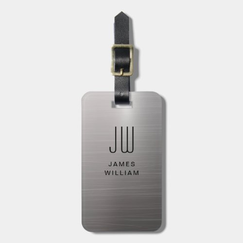 Monogram Silver Gray Brushed Metallic Pass Luggage Tag