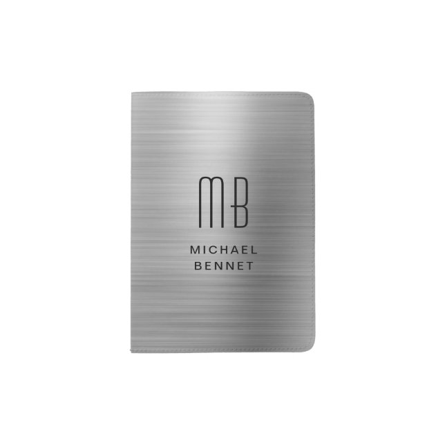 Monogram Silver Gray Brushed Metallic Passport Hol Passport Holder (Front)