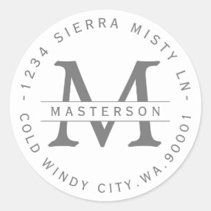 Monogram Silver Gray Circular Return Address Label
