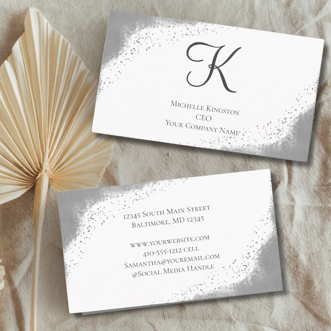 Monogram Silver Gray Glitter Glam Trendy Women's Business Card (Monogram Initial silver glitter Women's business card)
