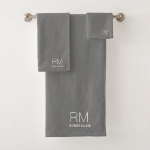 Monogram Silver Gray Modern Minimalist Stylish Bath Towel Set