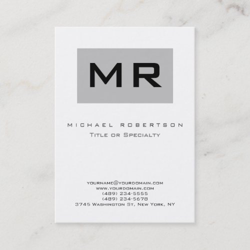 Monogram Silver Gray White Chubby Business Card