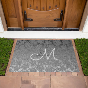 Monogram Silver Grey Elegant Floral Modern Art Doormat