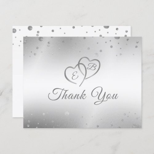  Monogram Silver Heart Years Into Forever Thank You Card
