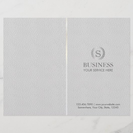Monogram Silver Laurel Wreath Grey Leather Bi-Fold (Front)