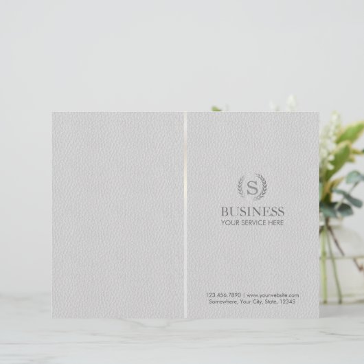 Monogram Silver Laurel Wreath Grey Leather Bi-Fold (Standing Front)