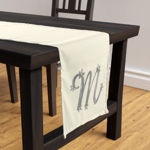 Monogram Silver Letter M Cream Table Runner