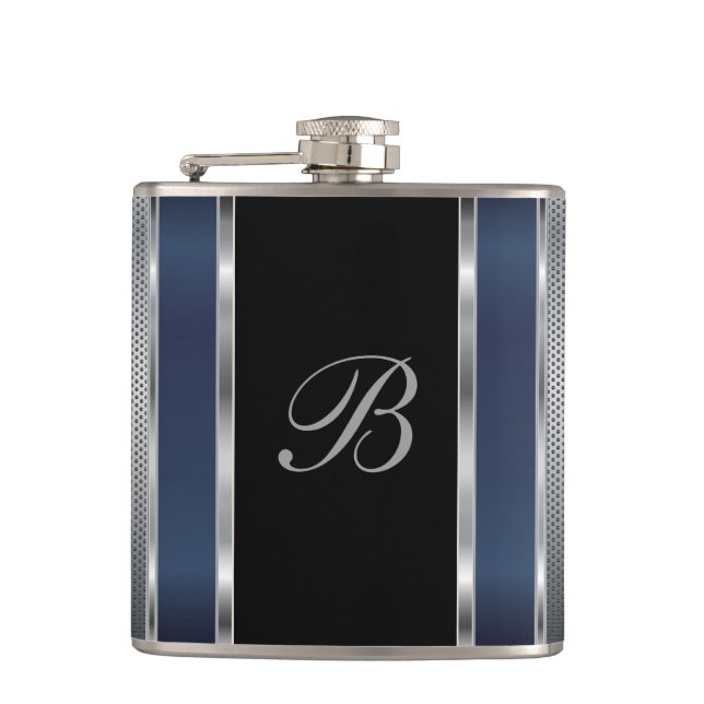 Monogram Silver Mesh and Dark Blue Hip Flask (Front)