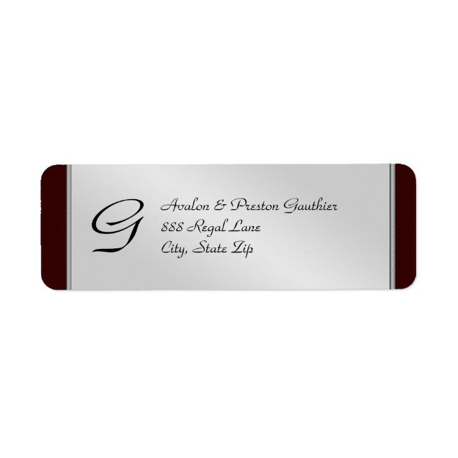 Monogram Silver Metal Black Wedding Address Label (Front)