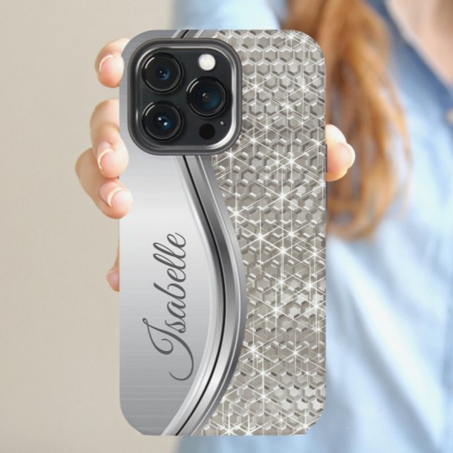 Monogram Silver Metal Faux Glitter  Bling Samsung Galaxy Case (Creator Uploaded)