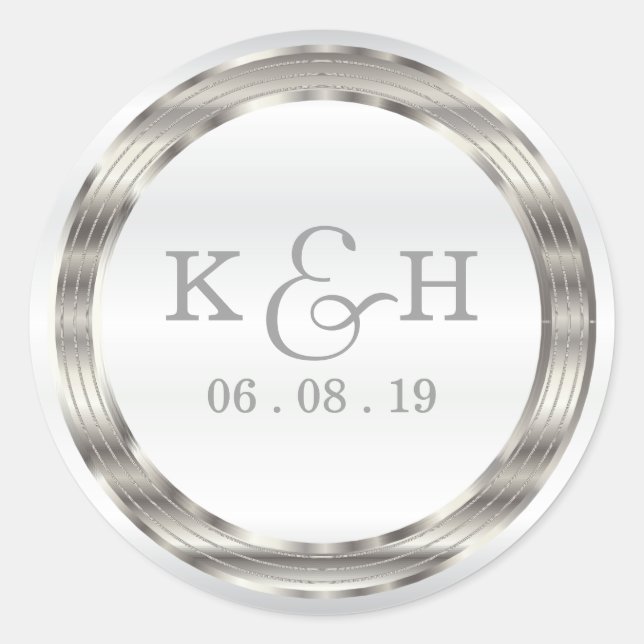 Monogram Silver Metallic Round Labels (Front)