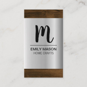 Monogram Silver Metallic Wood Grain Trim Business Card