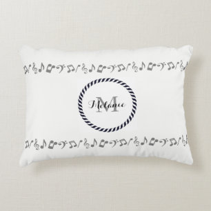 Monogram Silver Music Notes Accent Pillow