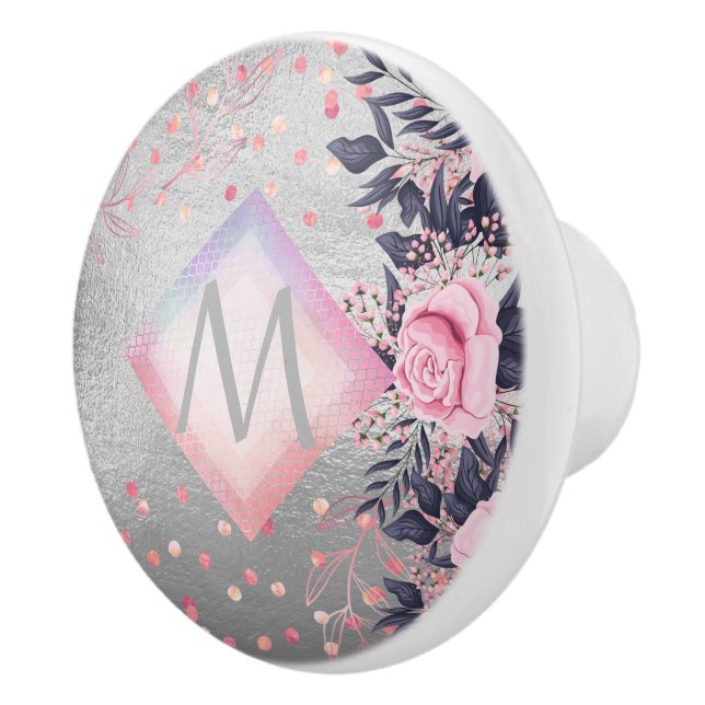 Monogram Silver Navy Rosegold Girly Newlyweds Gift Ceramic Knob (Right)