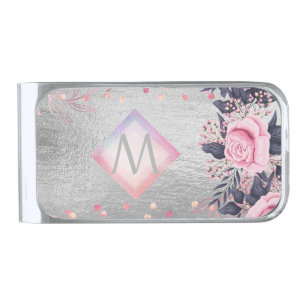 Monogram Silver Navy Rosegold Girly Newlyweds Gift Finish Money Clip