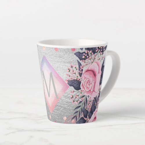 Monogram Silver Navy Rosegold Girly Newlyweds Gift Latte Mug