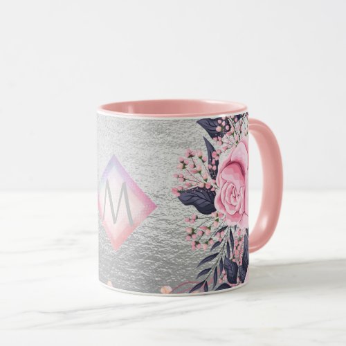 Monogram Silver Navy Rosegold Girly Newlyweds Gift Mug