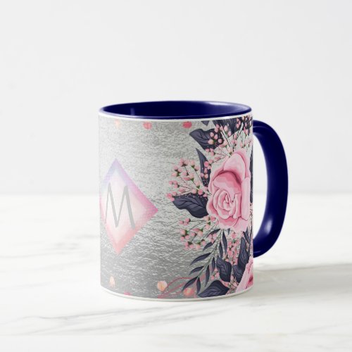Monogram Silver Navy Rosegold Girly Newlyweds Gift Mug