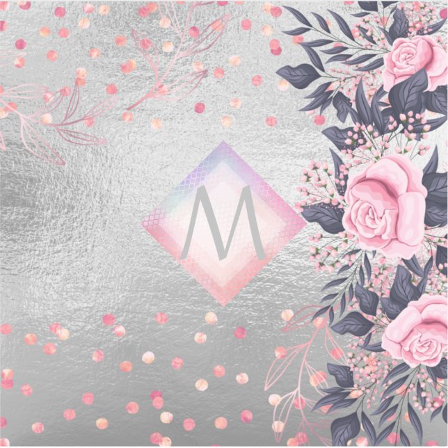 Monogram Silver Navy Rosegold Girly Newlyweds Gift Sticker (Front)