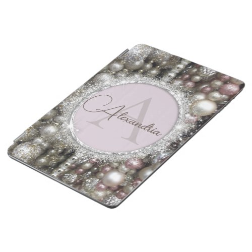 Monogram Silver  Pink Glitter Glam Beads        iPad Air Cover