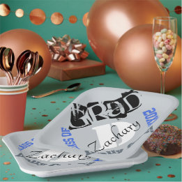 Monogram Silver Royal Blue Graduation Year Paper Plates