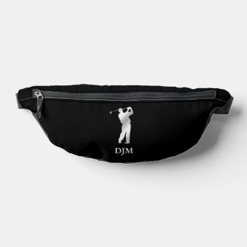 Monogram Silver Silhouette Golfer Fanny Pack by Westerngirl2 at Zazzle