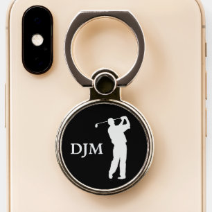 Monogram Silver Silhouette Golfer Phone Ring Stand