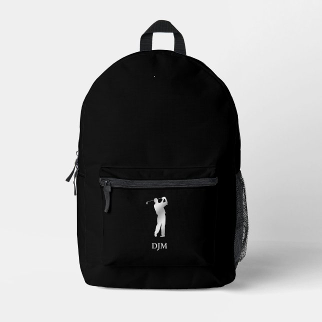 Monogram Silver Silhouette Golfer Printed Backpack (Front)