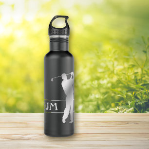 Monogram Silver Silhouette Golfer Stainless Steel Water Bottle