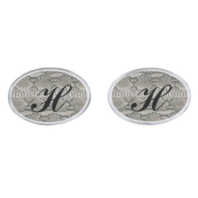 Monogram Silver Snake Skin Cufflinks (Front)
