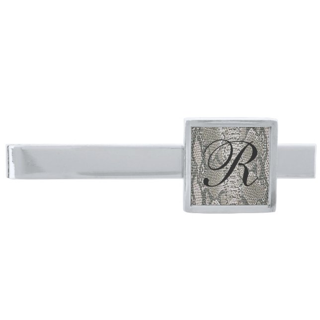 Monogram Silver Snake Skin Tie Bar (Front)