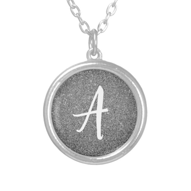 Monogram Silver Sparkle  Plated Necklace (Front)
