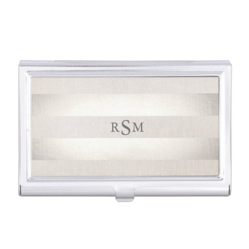 Monogram Silver Striped Modern Stylish Business Card Holder