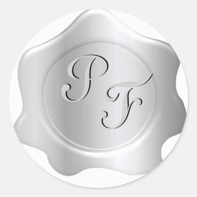 Monogram Silver Tone Wax Seal Print Stickers (Front)
