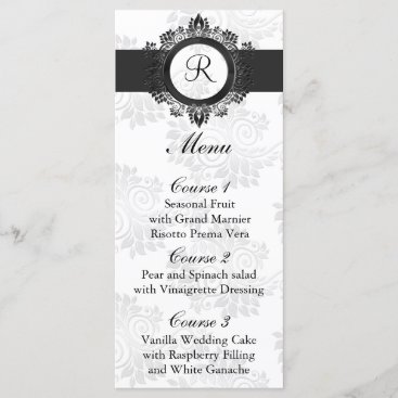 monogram silver wedding menu